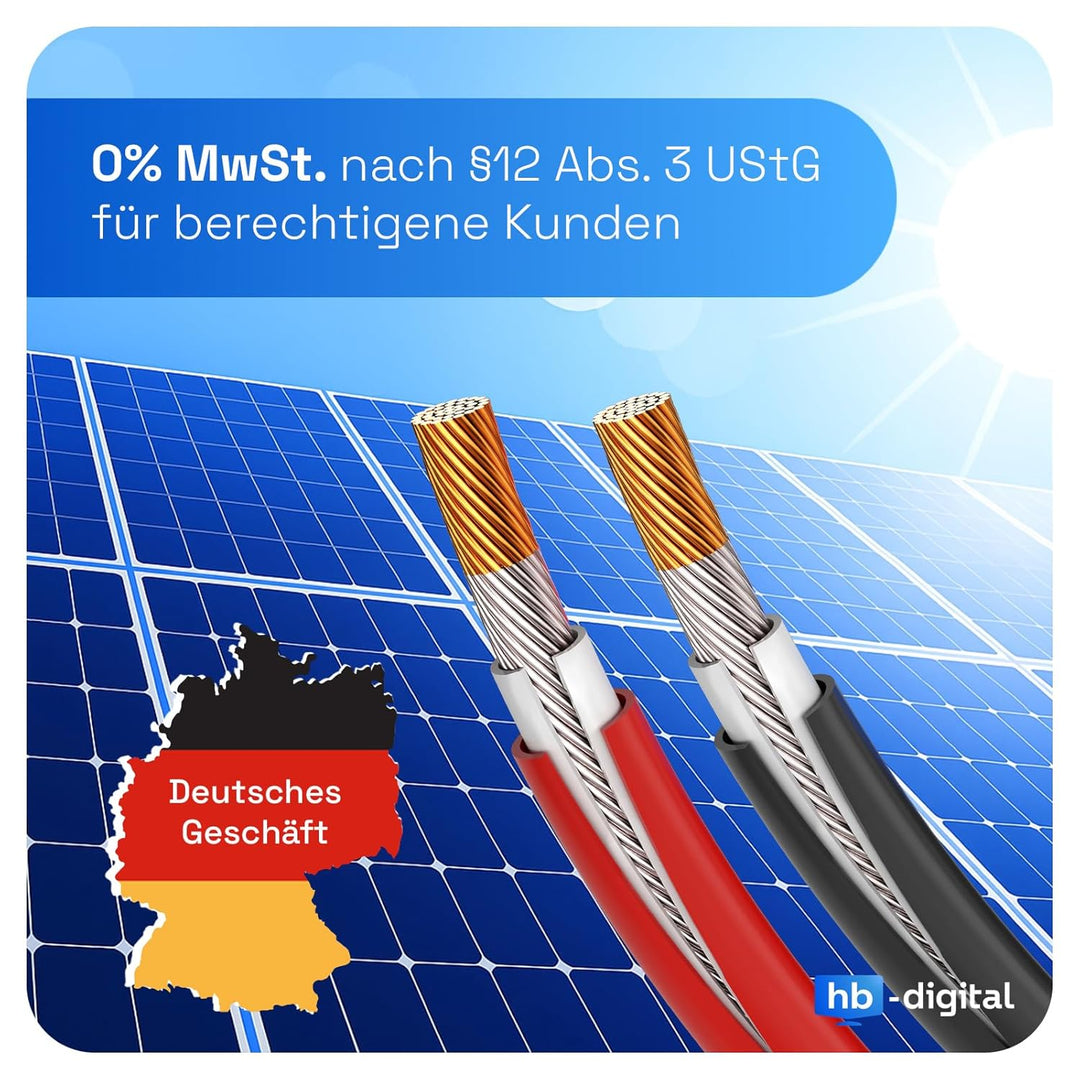 HB-DIGITAL 10m Solarkabel 6mm² H1Z2Z2-K inkl. 0% MwSt. gem. § 12 Abs. 3 UStG - TÜV Rheinland zertifi