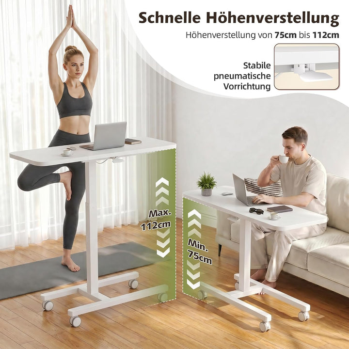 100cm Höhenverstellbarer Beistelltisch Grosser Platte, Rollen mit Feststellbremsen, Gasdruckfeder, s