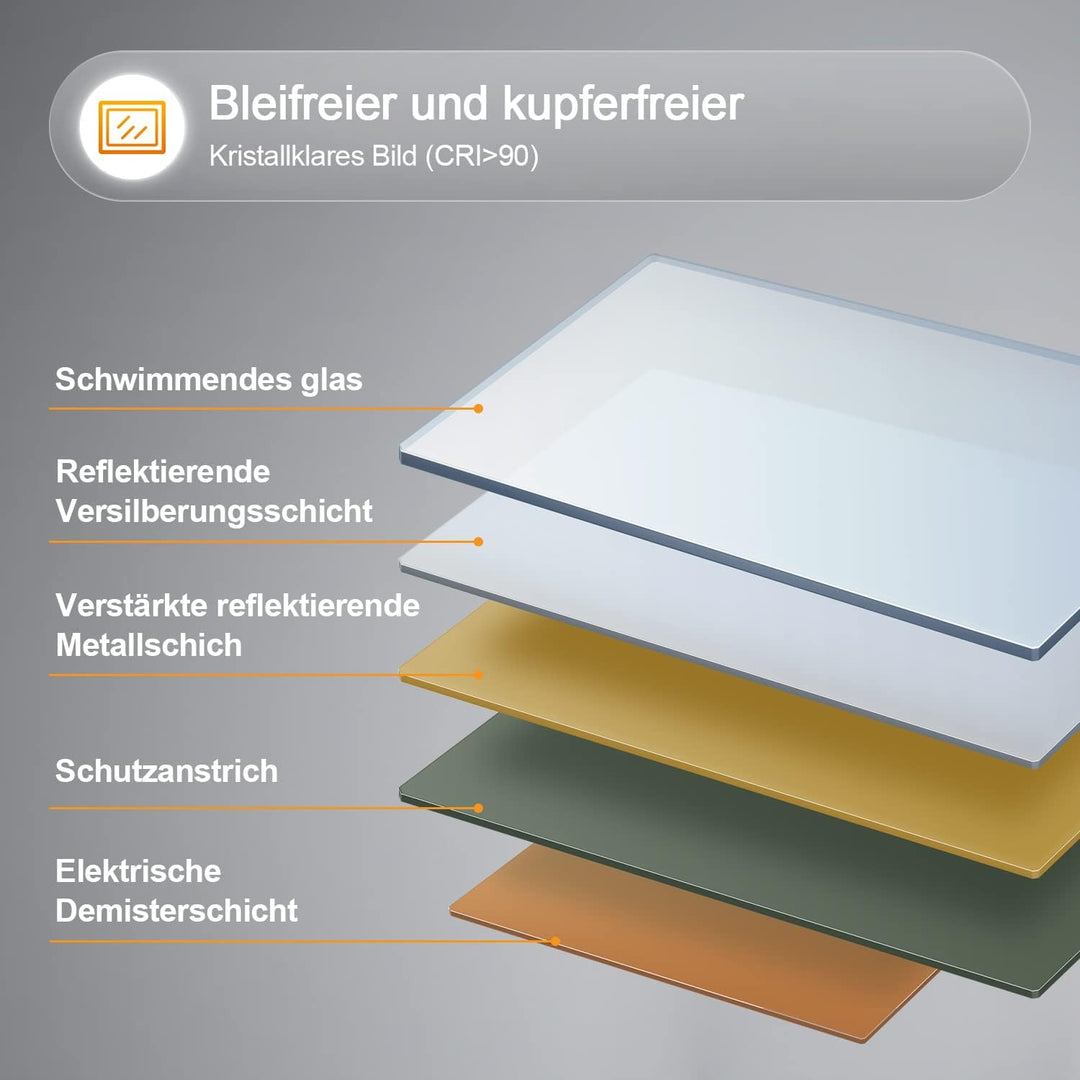 BD-Baode Badspiegel mit Beleuchtung, 50x70cm Badezimmerspiegel Rechteckiger mit Touch Schalter und U