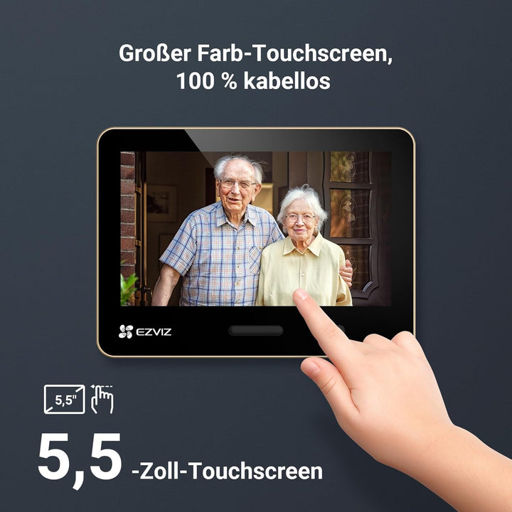 EZVIZ WLAN Türspion mit 5,5-Zoll-Farbbildschirm, 4K Kabellose Video Türklingel Kamera mit 155° Weitw