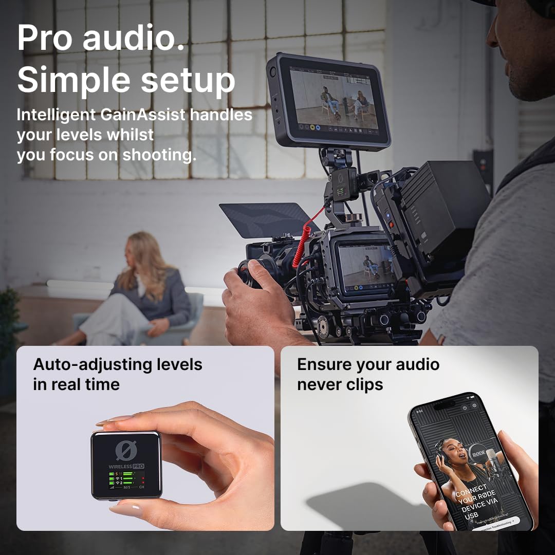 RØDE Wireless PRO Kompakt-Funkstrecken-Set mit Timecode, 32-Bit Float On-Board-Aufnahme, 2 Lavalier-