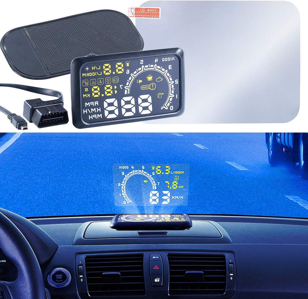 Lescars OBD Display: Head-up-Display HUD-55C für OBD2-Anschluss (OBD Anzeige, Tachoanzeige auf Winds