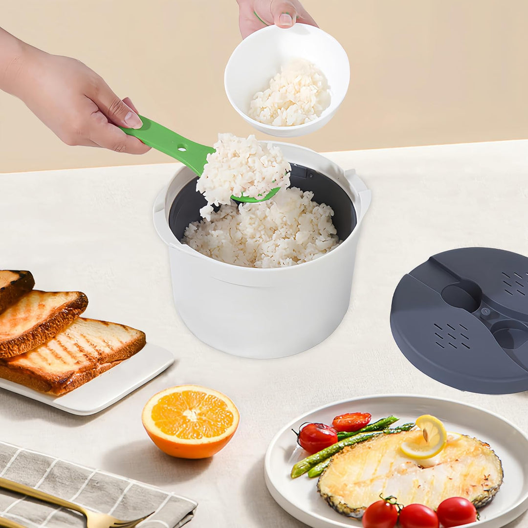 Mikrowellen Reiskocher, 2L Dampfgarer Runde Lebensmittelbehälter Kochen Multifunktionales Kochgeschi