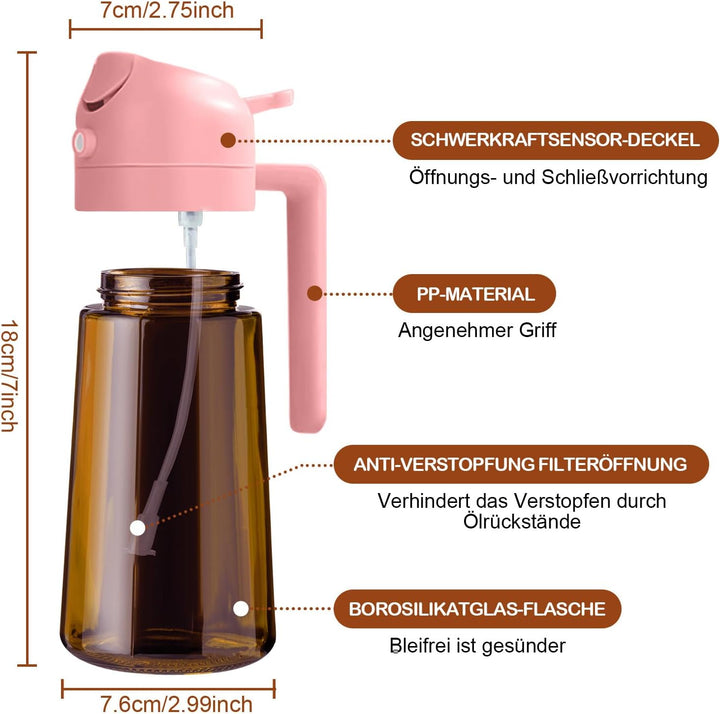 YARRAMATE 2 Stück 470ml Ölsprüher zum Kochen, 2-in-1 UV Schutz ölzerstäuber für die Küche, Bernstein