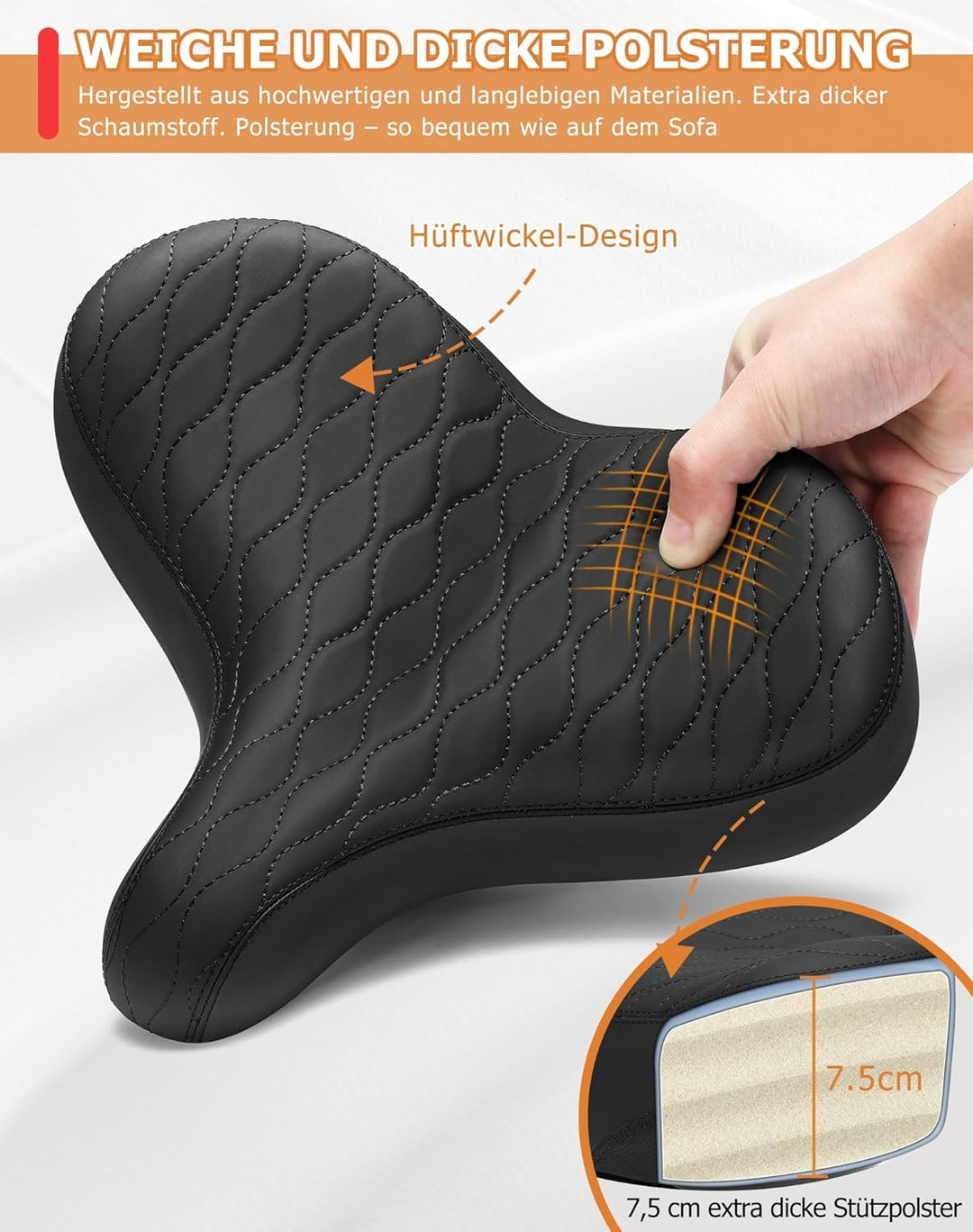 Übergrosser Fahrradsattel Herren & Damen, Bequem, Weich Memory Foam, Ergonomisch, Extra Breit Bequem