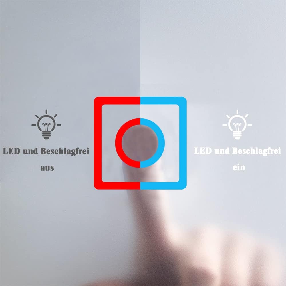 Biubiubath Badspiegel mit Beleuchtung,70x50cm LED Wandspiegel mit Touch-Schalter,Beschlagfrei,Badezi