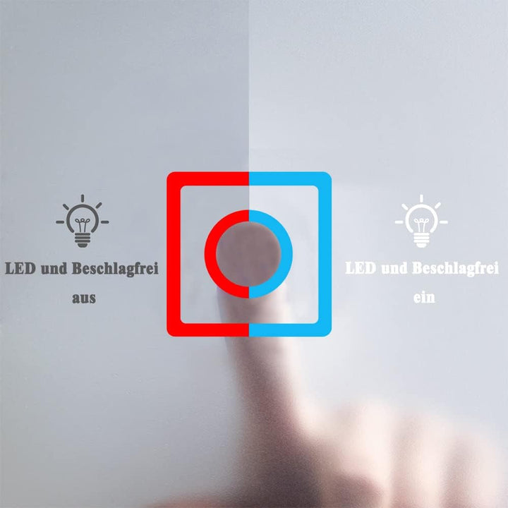 Biubiubath Badspiegel mit Beleuchtung,70x50cm LED Wandspiegel mit Touch-Schalter,Beschlagfrei,Badezi