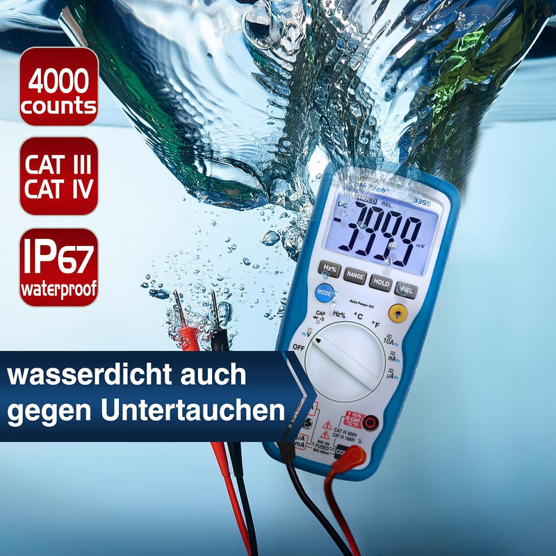 PeakTech 3355 - Digital Multimeter, Wasserdicht (IP67), LCD-Display, 4000 Counts, Handmultimeter, Au