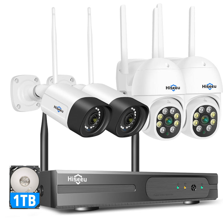 【PTZ-Kamera+Bullet-Kamera】 Hiseeu Überwachungskamera Set Aussen WLAN,5MP Überwachungskamerasystem mi