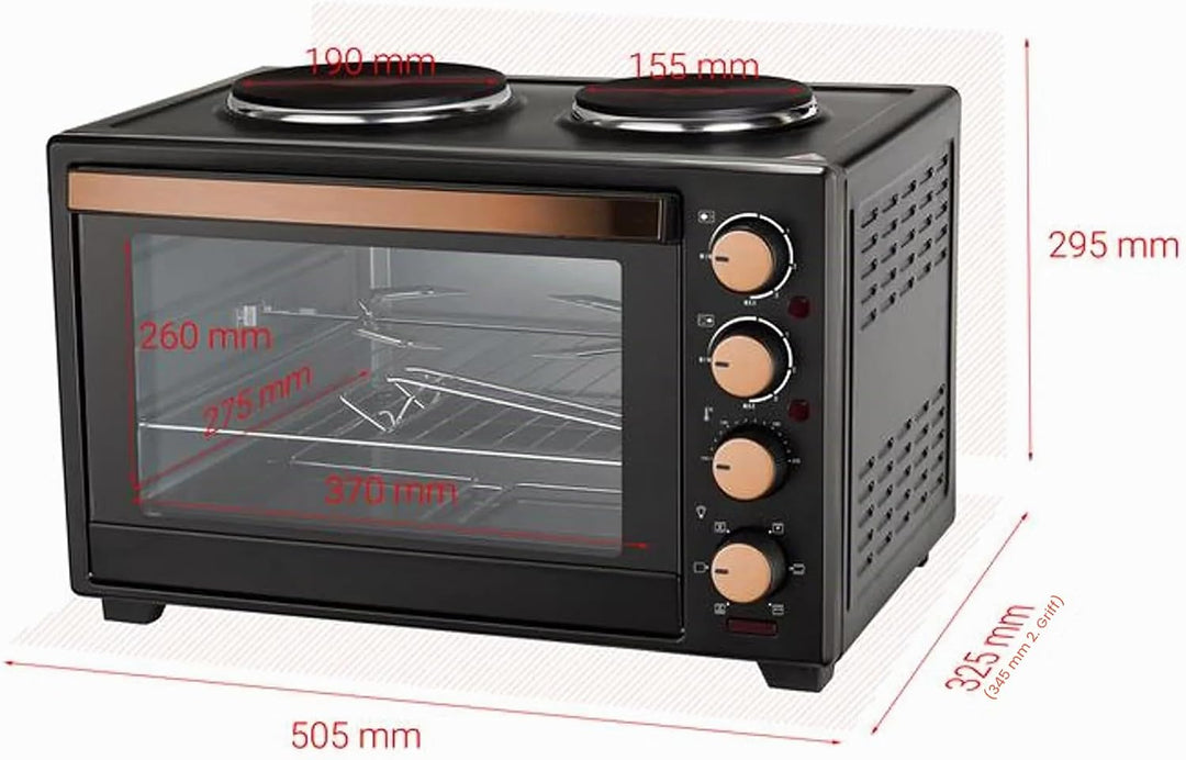 Kalorik - Minibackofen - Kochplatten 2er Elektrisch - mini Backofen 30 Liter - 2-in-1 Backofen und K