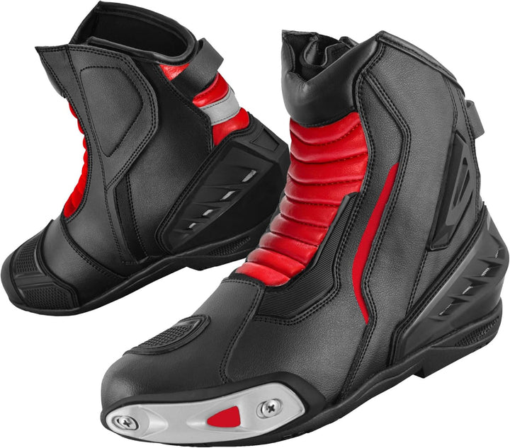 Vaster Moto Motorradschuhe für Herren, kurz, wasserdicht, Leder, rutschfeste Sohle 45 EU Rot, 45 EU