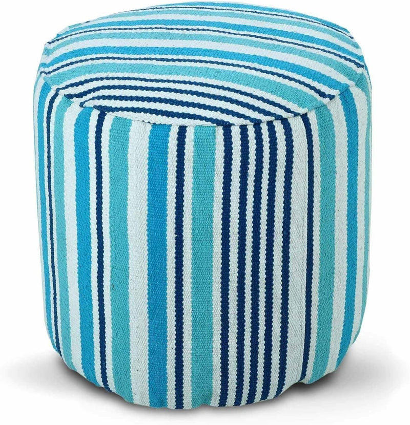 Homescapes Moderner Pouf Sitzkissen Selam rund Aqua weiss gestreift skandinavisches Design 45 cm Run