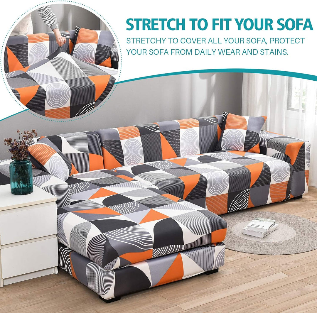 ShowyLive Sofa Überzug Couch Überzug 2er Set für Ecksofa L-Form Sofabezug 3 Sitzer+3 Sitzer, mit 4 S