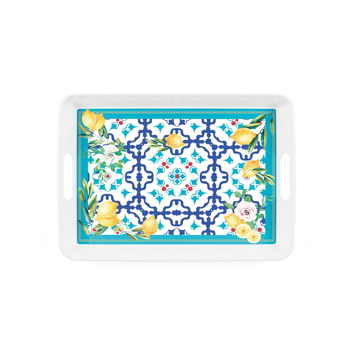 Guzzini - Rechteckiges Tablett mit Griffen aus Melamin - Flower & Lemon 47.7 x 34 x 5.3 cm Verschied