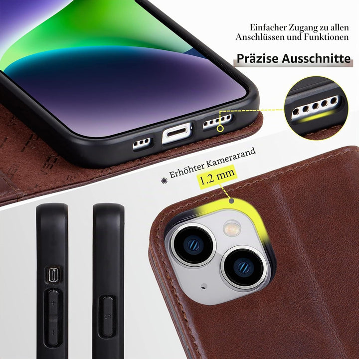VISOUL iPhone 14 Plus Hülle, Stossfeste Handyhülle [Erstklassiges Rindsleder], TPU Schutzhülle [Kart