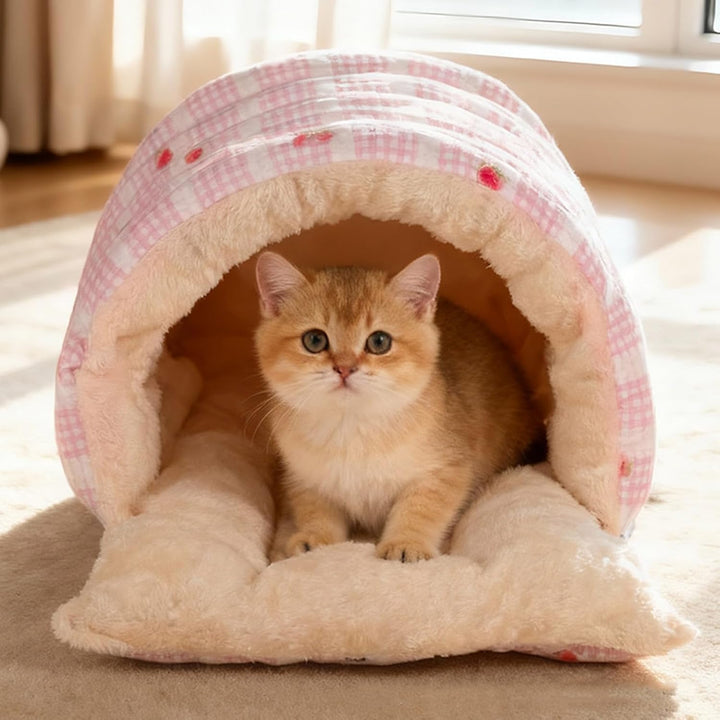 Katzenhöhle | Abnehmbar Und Waschbar Winter Schlafsack - Halb Umschlossenes Katzenbett | Für Indoor