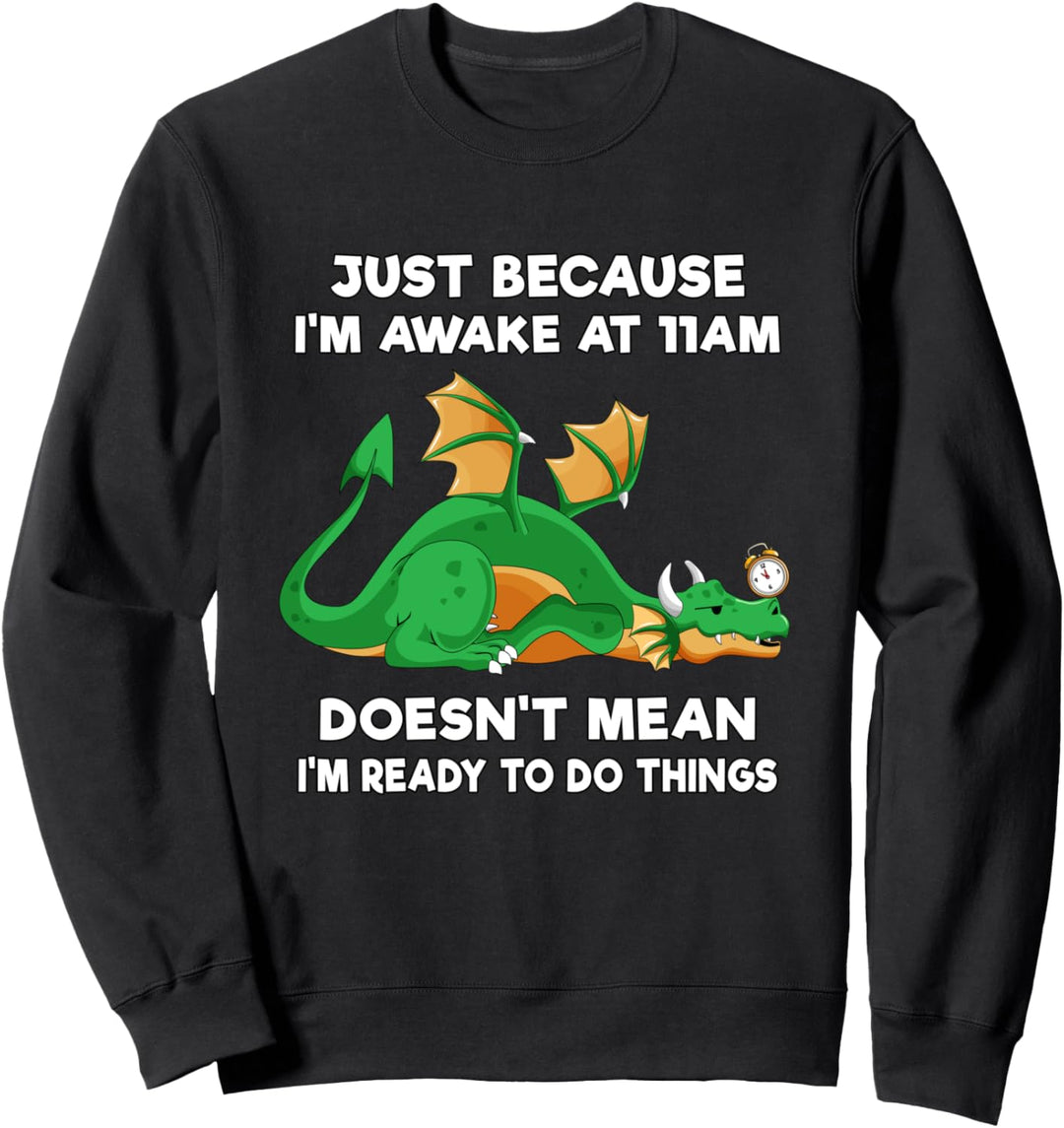 Just Because I'm Awake at 11am Funny Dragon Tweens Teens Sweatshirt