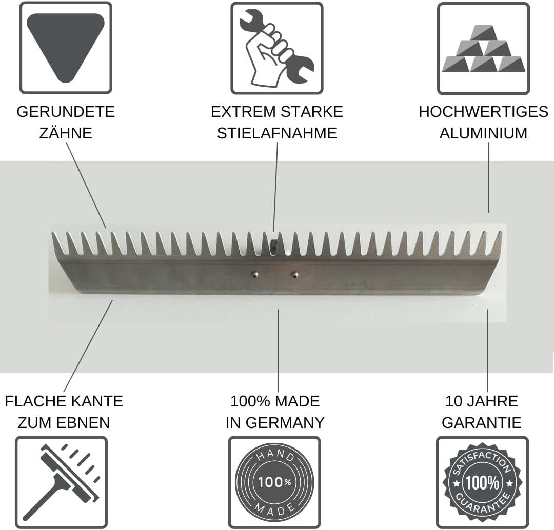 RISISANI® Rechen | Breite 116 cm | 100% Made in Germany | Ohne Stiel mit optionalem Adapter für Gard