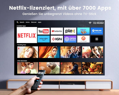 【Linux System & 6D Autofokus Trapezkorrektur】Netflix Beamer mit Dolby Audio, 700 ANSI Lumen WiFi6 Bl