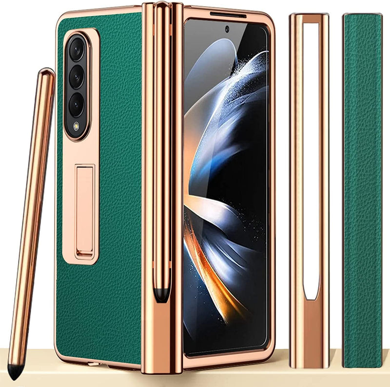 Miimall Lederhülle Kompatibel mit Samsung Galaxy Z Fold 4 Hülle mit S Pen Stift Halter, Z Fold 4 Hül