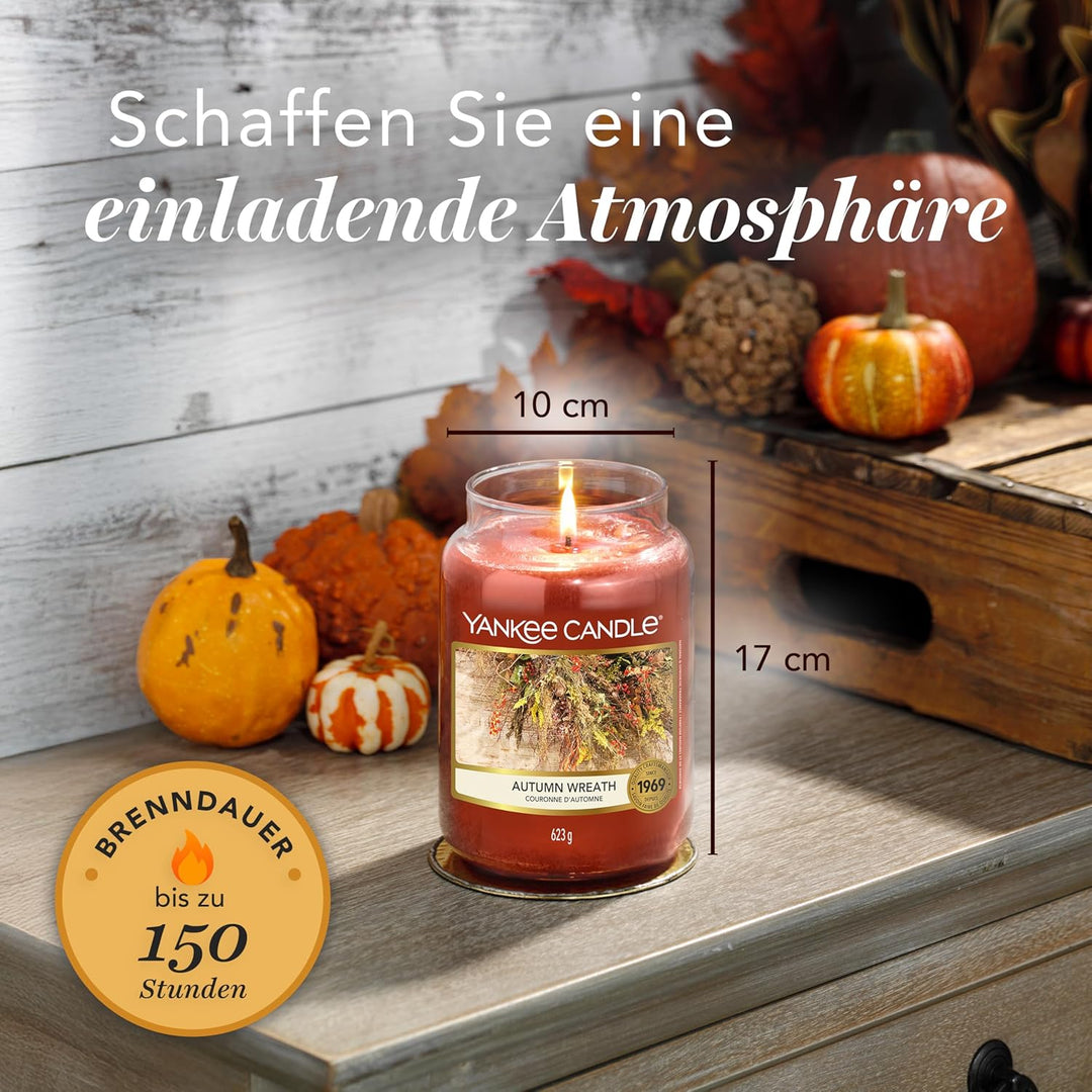 Yankee Candle Duftkerze im Glas (gross) | Autumn Wreath | Kerze mit langer Brenndauer bis zu 150 Stu