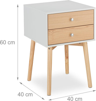 Relaxdays Nachttisch, mit 2 Schubladen, HBT: 60x40x40 cm, für Schlaf, Kinder, Jugendzimmer, Nachtkom