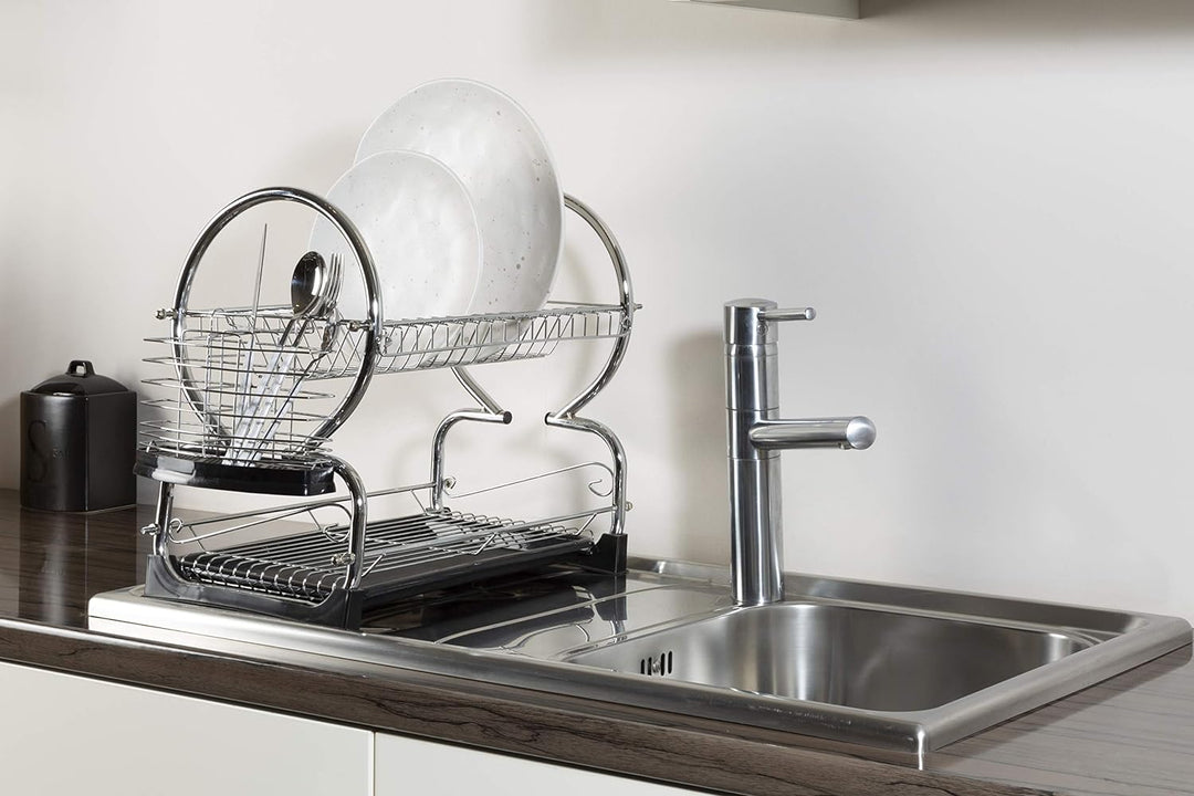 Premier Housewares 509585 2 Tier Dish Drainer, Chrom, 56 x 25 x 39 cm Schwarz, Schwarz