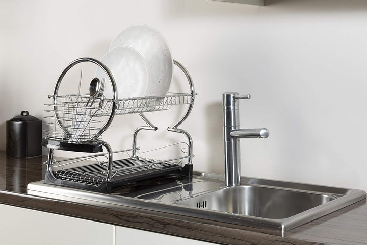 Premier Housewares 509585 2 Tier Dish Drainer, Chrom, 56 x 25 x 39 cm Schwarz, Schwarz