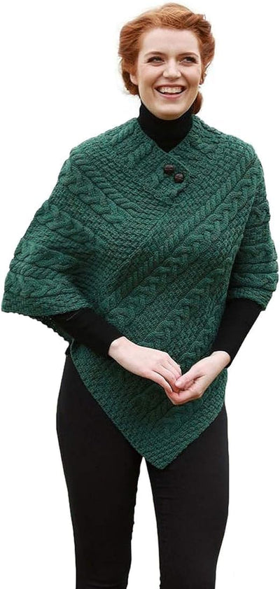 Irischer Aran Poncho Strickponcho Umhang Wollponcho aus 100% Merinowolle für Damen Einheitsgrösse Ar