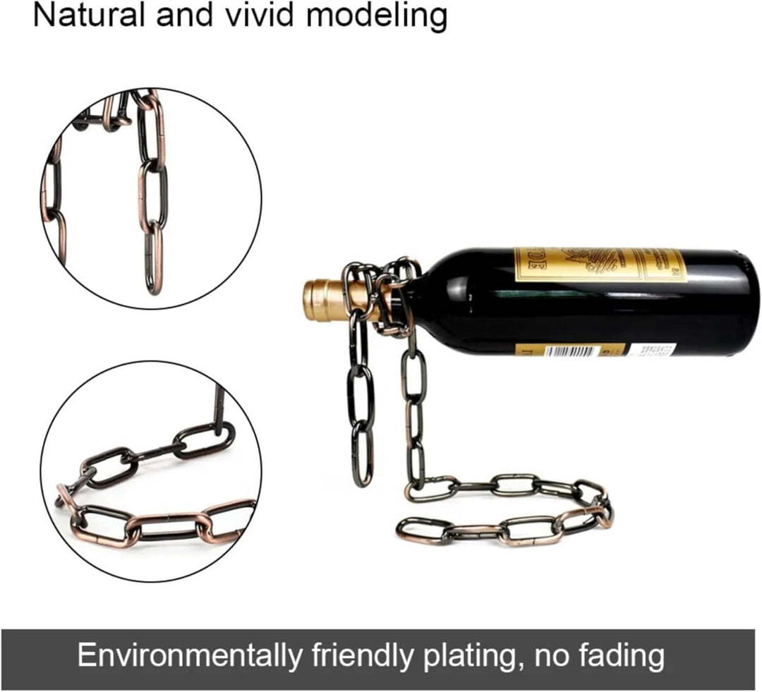 Weinflaschenhalter Kette schwebend inkl. Wein und Sektstopper - Magischer Design Weinhalter aus hoch