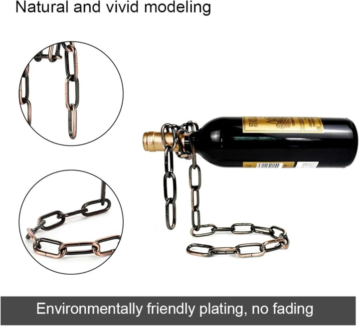 Weinflaschenhalter Kette schwebend inkl. Wein und Sektstopper - Magischer Design Weinhalter aus hoch