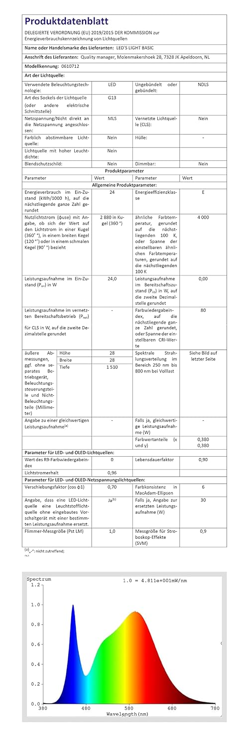 proventa® EasyBudget LED-Feuchtraumleuchte IP65 150cm 24W 1x Röhre neutralweiss 1 Stück | 1x Led-röh