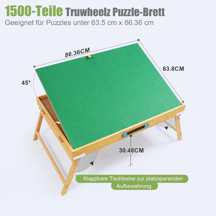 1500 Stück Tragbarer Puzzletisch mit Beinen, 64 x 87 cm Verstellbares Holz-Puzzlebrett mit 4 Schubla