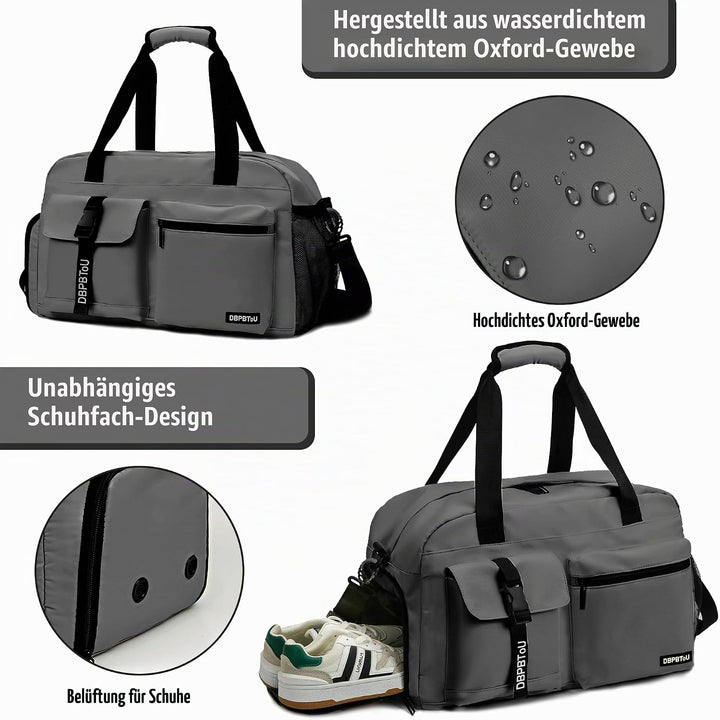 Sporttasche Damen Herren, Reisetasche mit Schuhfach, Trainingstasche mit Nassfach, wasserdichte Week