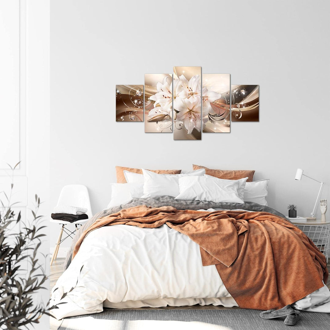 Runa Art Bild Wohnzimmer Schlafzimmer Blumen Lilien 5 Teilig Abstrakt Beige Braun Wandbilder auf Vli