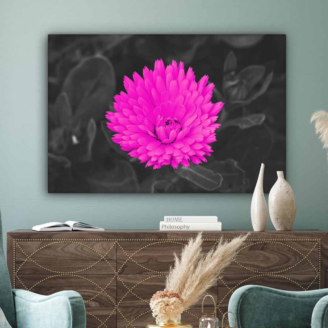 MuchoWow Leinwand Bilder, Einzigartige Wanddeko mit Rahmen, Blumen - Aquarell - Rosa, Wandbilder Woh