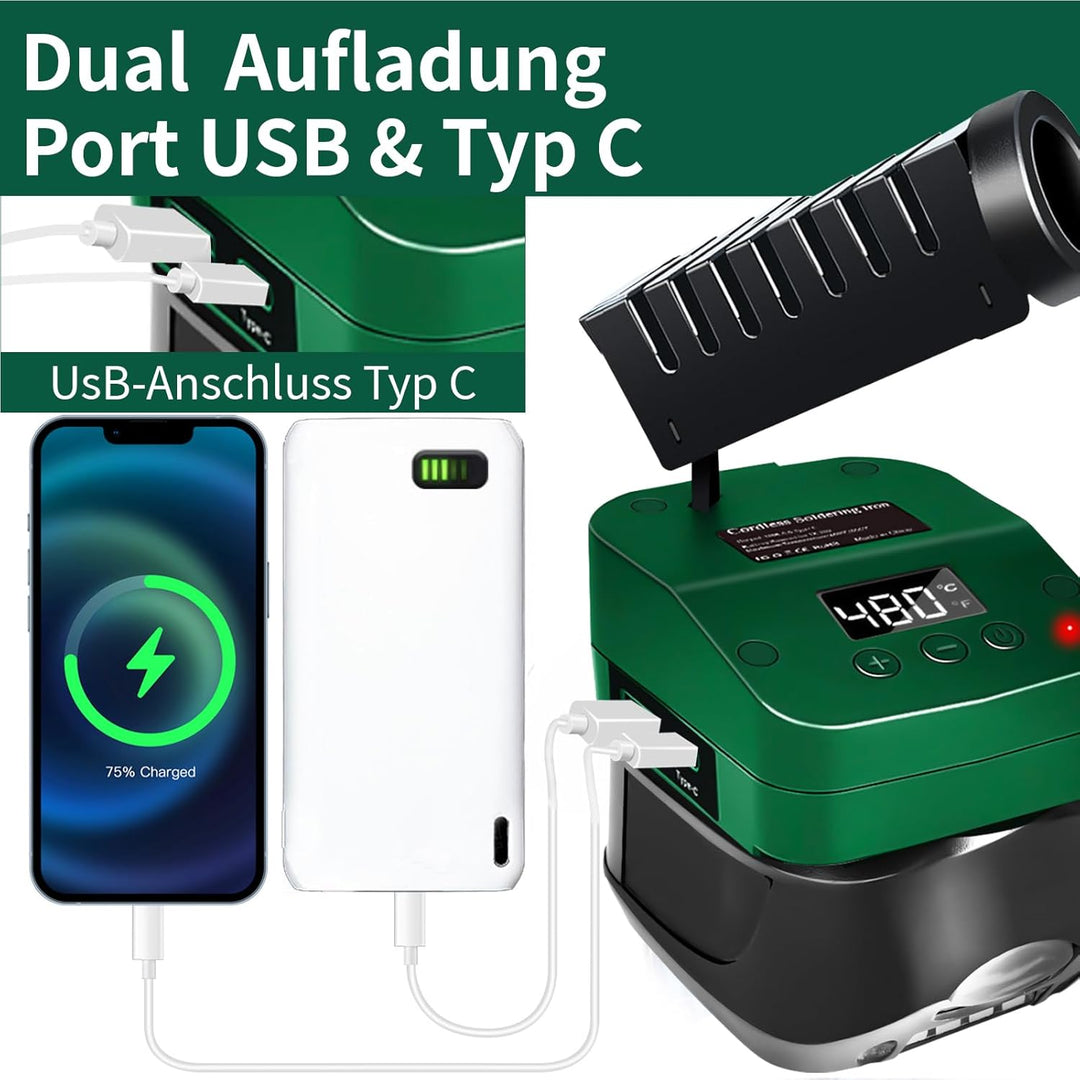 Akku Lötkolben für Bosch Home and Garden 18V PBA Akku, 60W Cordless Lötkolben Einstellbar Temperatur
