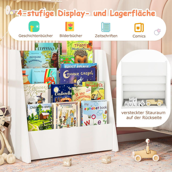 COSTWAY Kinderregal mit 4 Fächern, Bücherregal für Kinder, Zeitungsständer, Aufbewahrungsregal für K