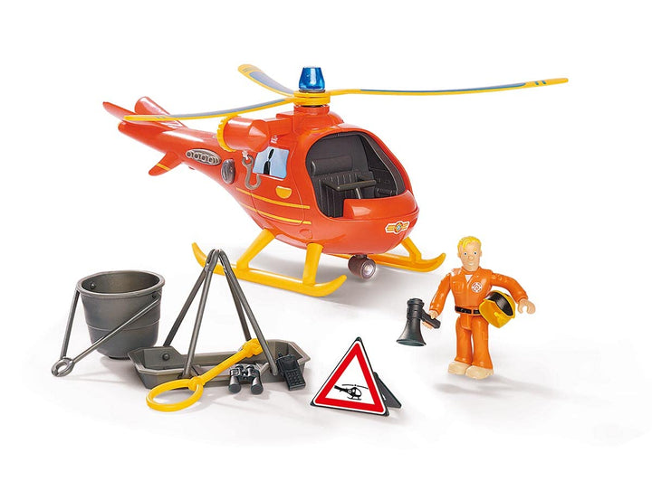 Simba 109252510 - Feuerwehrmann Sam Hubschrauber Wallaby mit Tom Figur, mit Originalsound, Blaulicht