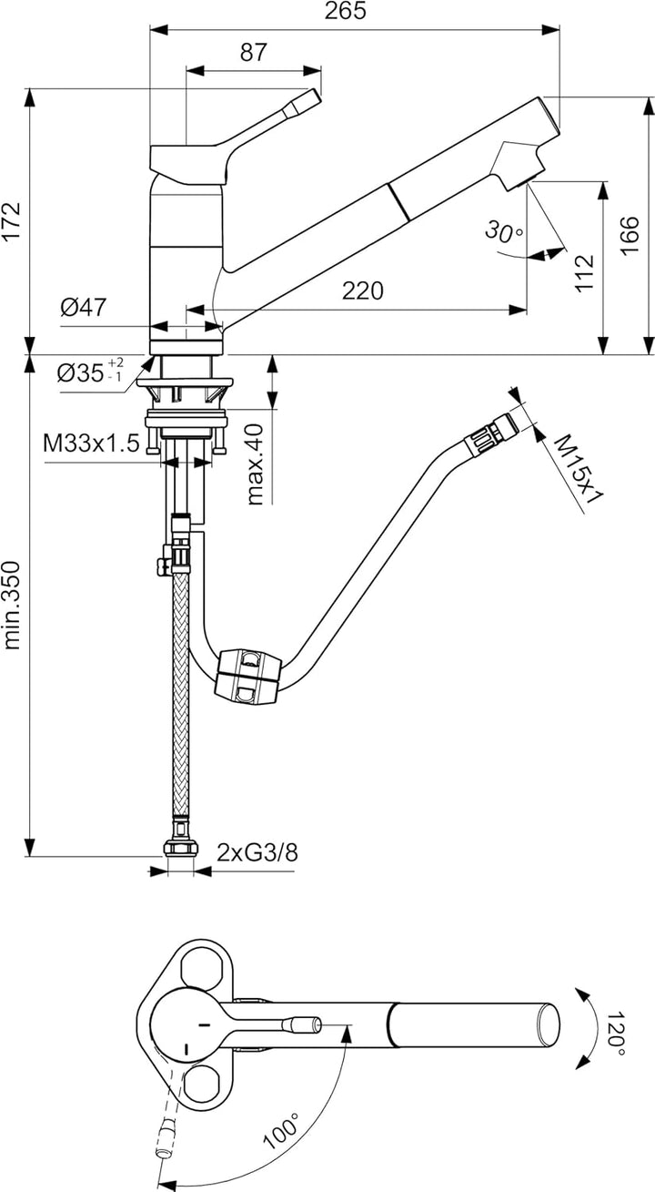 Ideal Standard BC294AA Ceralook Küchenarmatur Schwenkbar und ausziehbar, Schwenkbar und ausziehbar