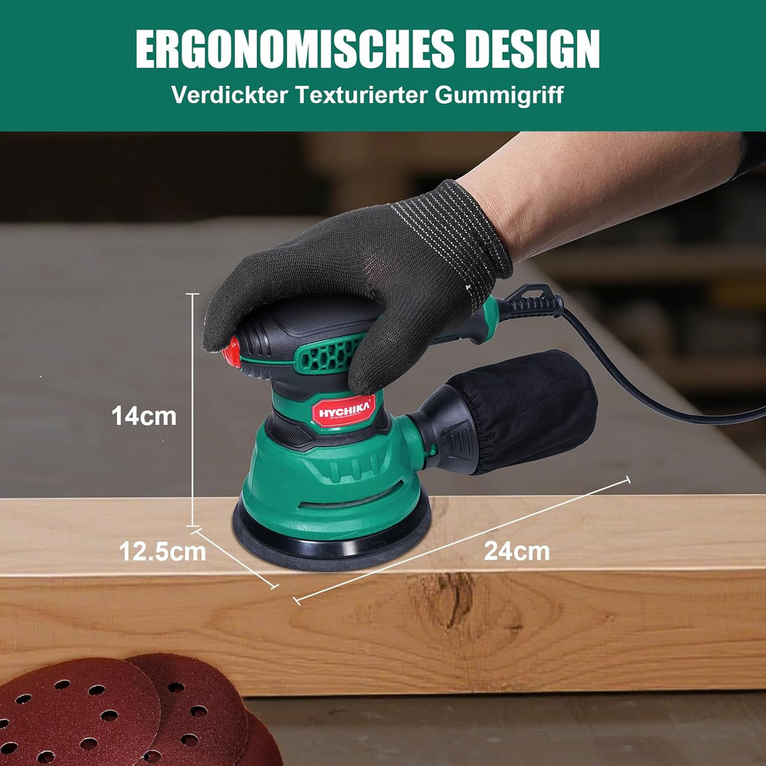 HYCHIKA Exzenterschleifer, 300W 12000OPM Exenterschleifmaschine, 6 Geschwindigkeiten, Compact Exzent