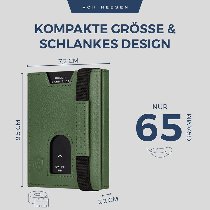 VON HEESEN Slim Wallet mit Münzfach & RFID-Schutz - Leder Geldbeutel - Mini Geldbörse für Herren und