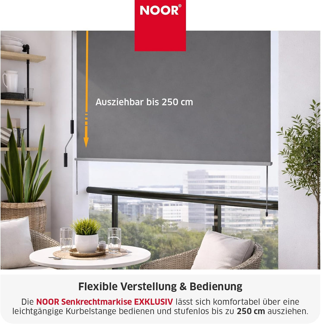 NOOR Senkrechtmarkise 1,5 x 2,5 m I Hochwertige Markise aus strapazierfähigem Polyester (220g/m²) fü