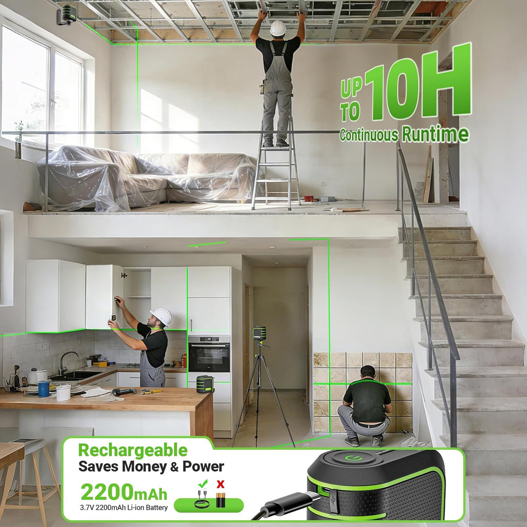 Huepar Kreuzlinienlaser Grün Selbstnivellierend mit Stativ 1,5 m, Sturzsicher bis 1m, 3° Automatisch