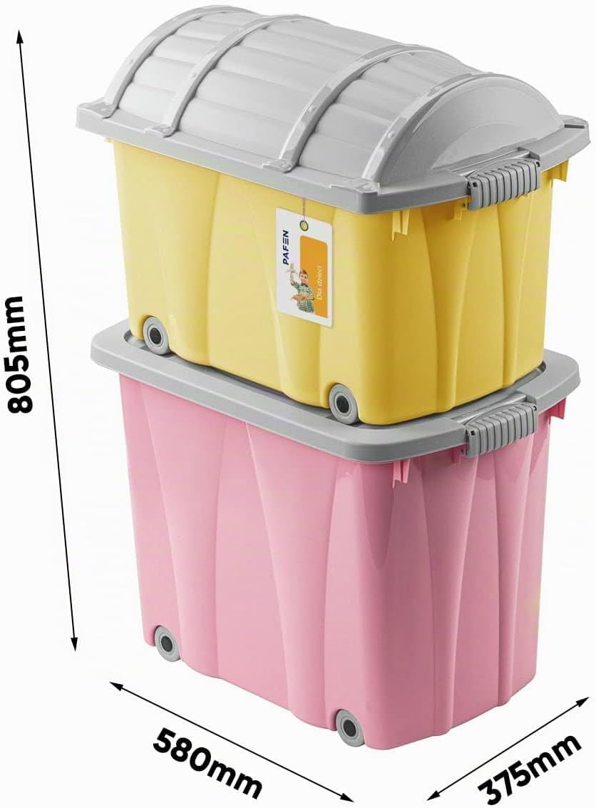PAFEN Piraten Spielzeugkisten SET – 2x Schatzkiste 49l + 62l mit Rollen - Spielzeugbehälter Aufbewah