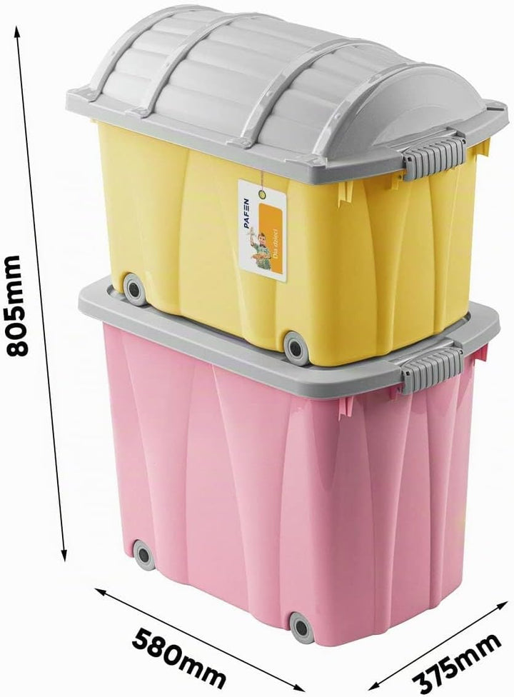 PAFEN Piraten Spielzeugkisten SET – 2x Schatzkiste 49l + 62l mit Rollen - Spielzeugbehälter Aufbewah