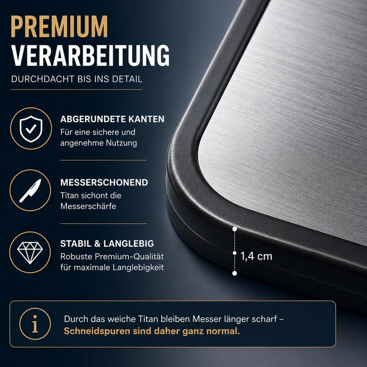 NYGRO Schneidebrett Titan - Antibakteriell, Nickelfrei, Hygienisch, Rutschfest | 100% Titan Schneide