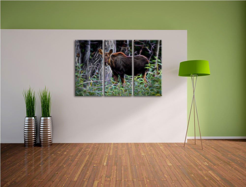 schöne Elchkuh im hohen Gras NewArt 3-Teiler Leinwandbild 120x80 Bild auf Leinwand, XXL riesige Bild