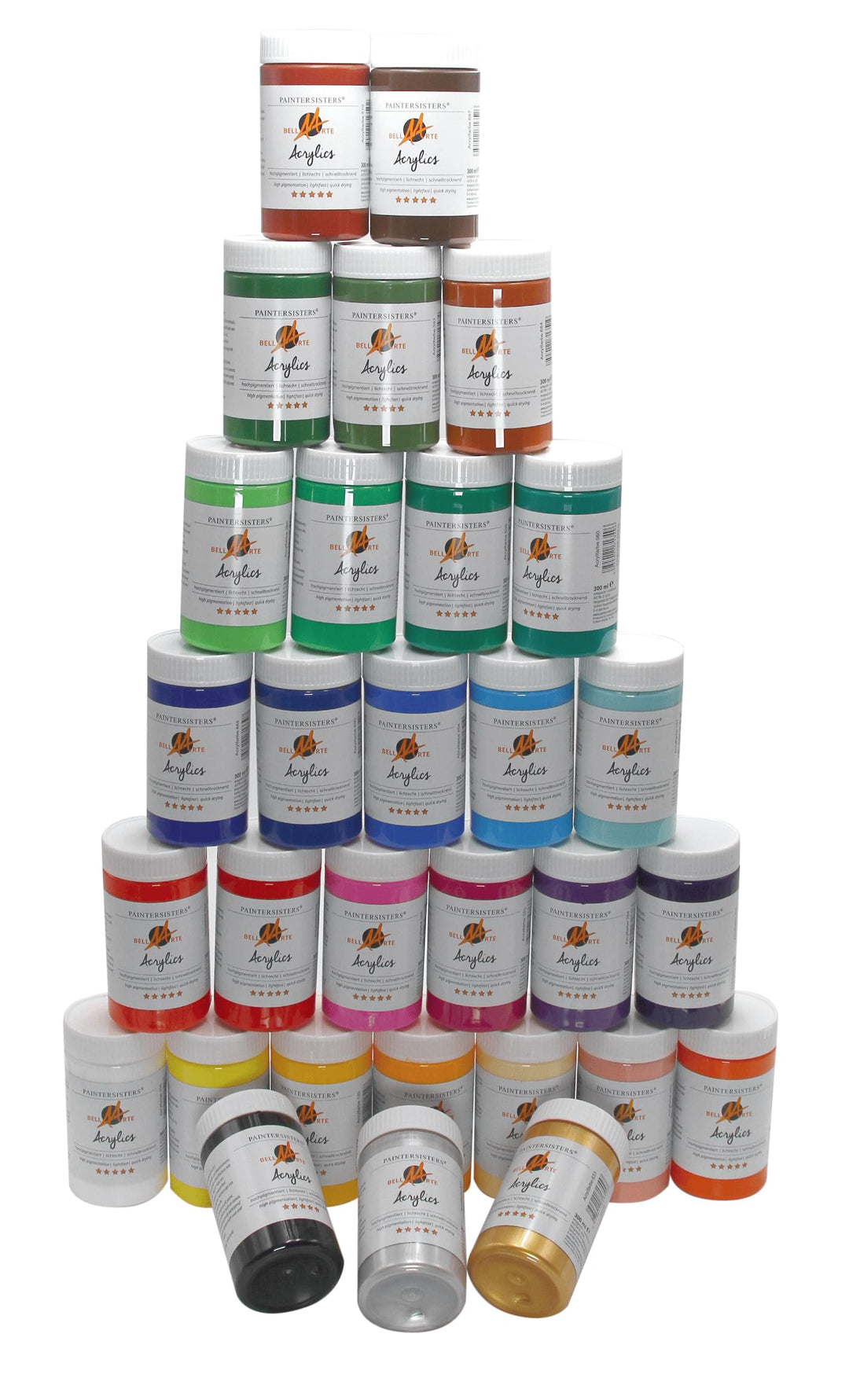 Bella Arte Künstler Acrylfarbe 30 x 300 ml Set – Hochpigmentierte Acrylfarben – Wasserfest, Lichtbes