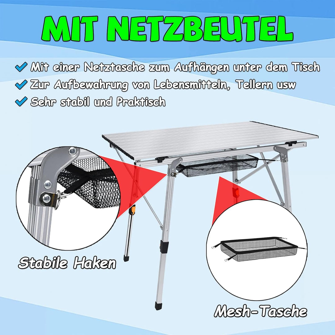 Froadp Campingtisch Faltbar aus Aluminium Höhenverstellbar Klapptisch Camping Zubehör 45x90x52cm Fal